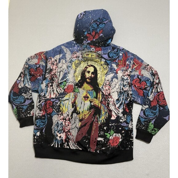 Club Chaos Mens Hoodie Full Zip 2XL Jesus Mary AOP Jesse Pinkman Grunge Y2K Blac - Picture 13 of 15